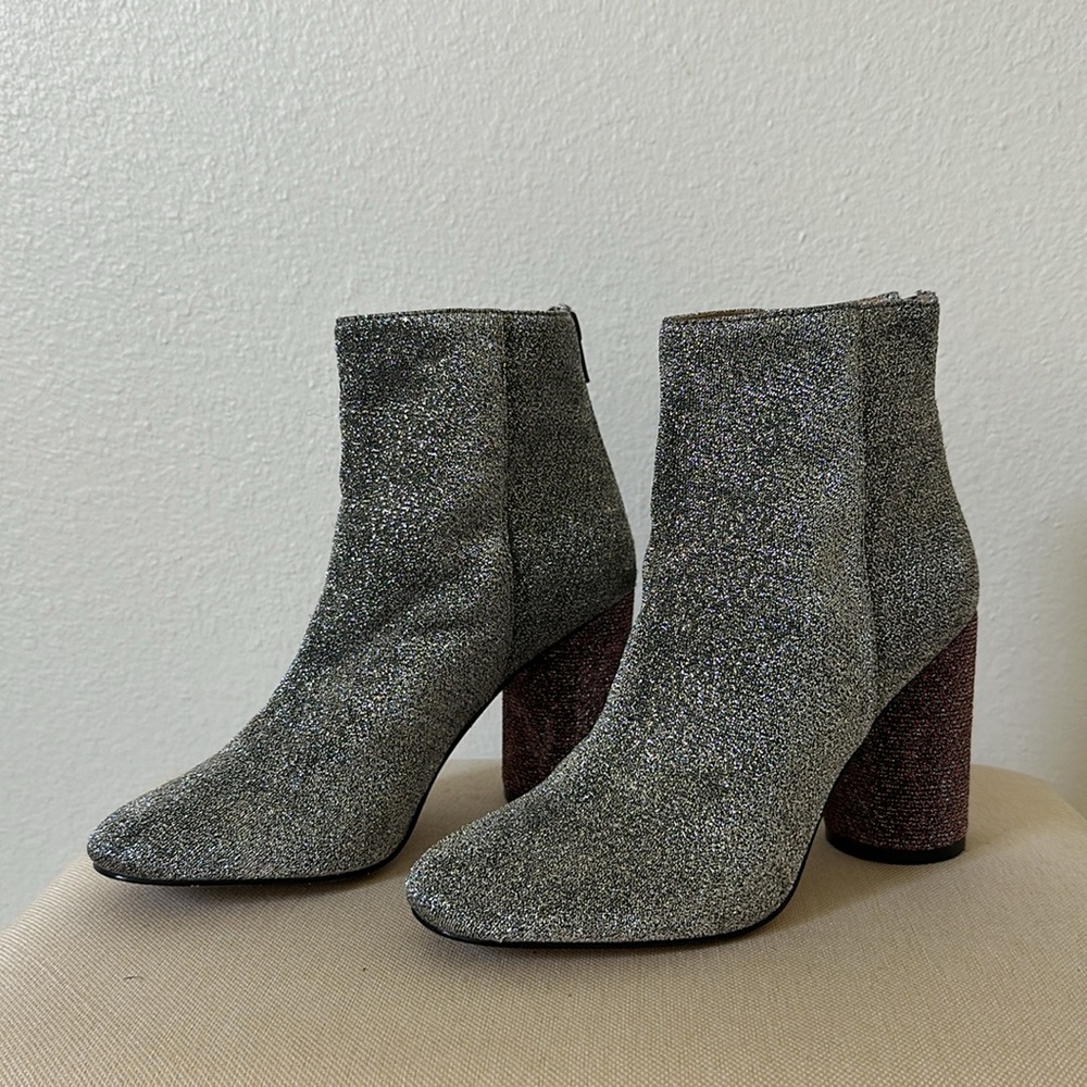 Katy Perry Collections | Round Block Heeled Ankle Boots Silver Pink Glitter